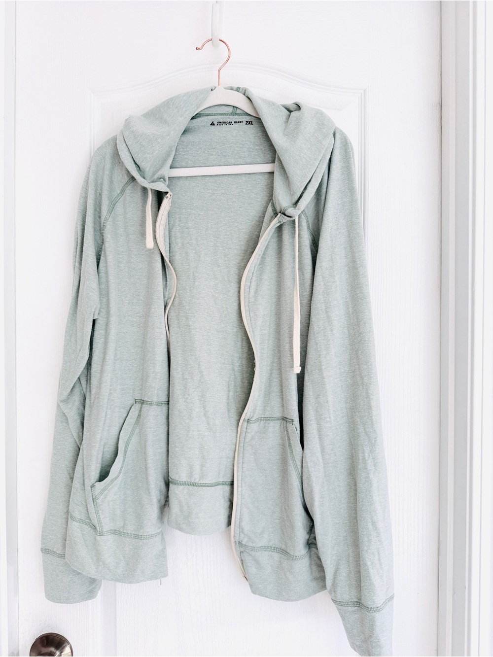Men’s American Giant Light Mint Green Heather Full-Zip Hooded Sweatshirt 2X - Picture 13 of 14